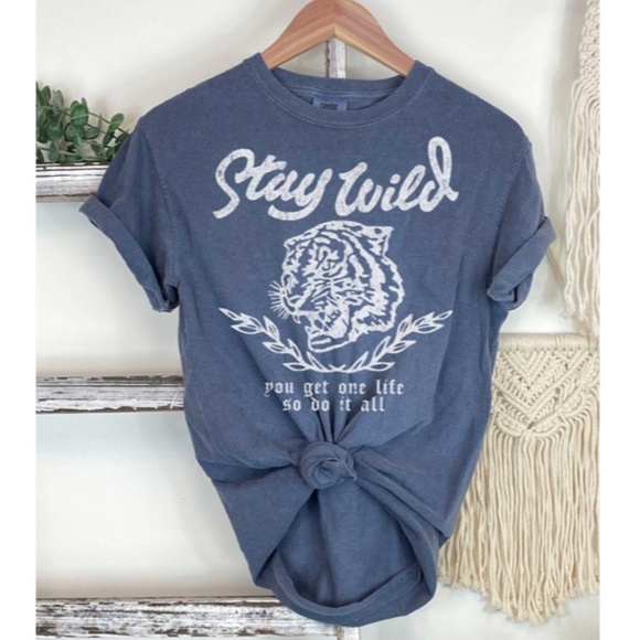 Tops - SOLD OUT Navy Stay Wild One Life Tiger Graphic Unisex Tee
